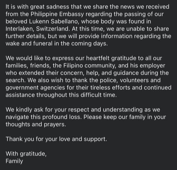 Missing Person in Switzerland (update)