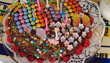 When an 8-year-old gets to decorate her own birthday cake [chocolate cake]