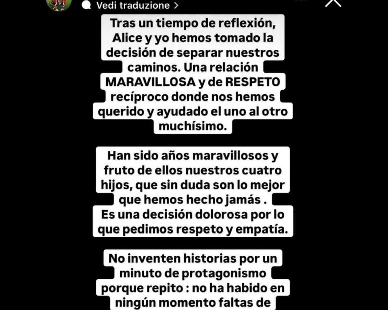 [Nico Schira] Alvaro Morata announces his separation with Alice Campello.