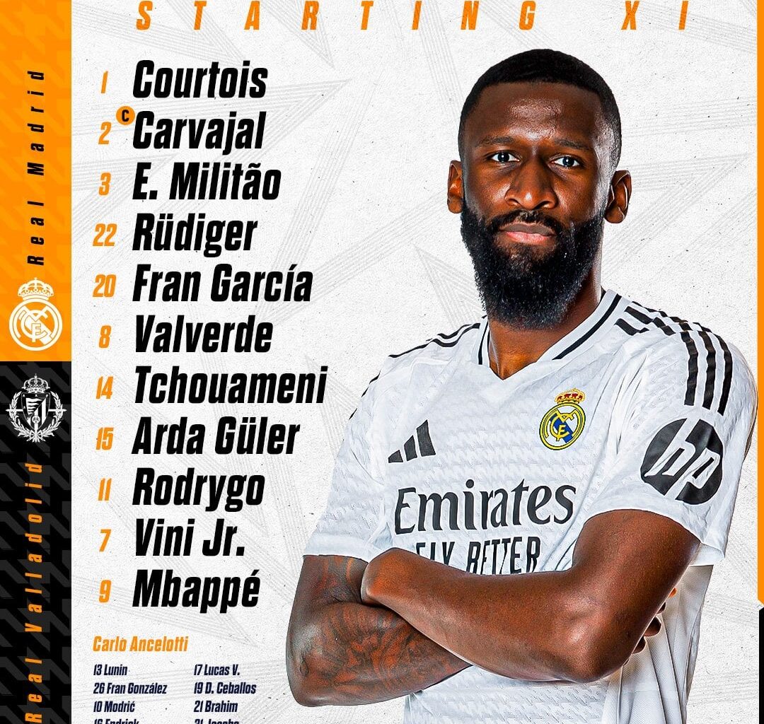 Starting XI vs Real Vallodolid. Fran and Arda replaces Mendy and Jude