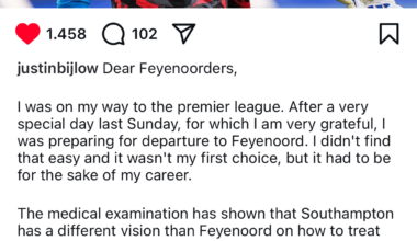 Justin Bijlow has failed his Southampton medical and will stay at Feyenoord
