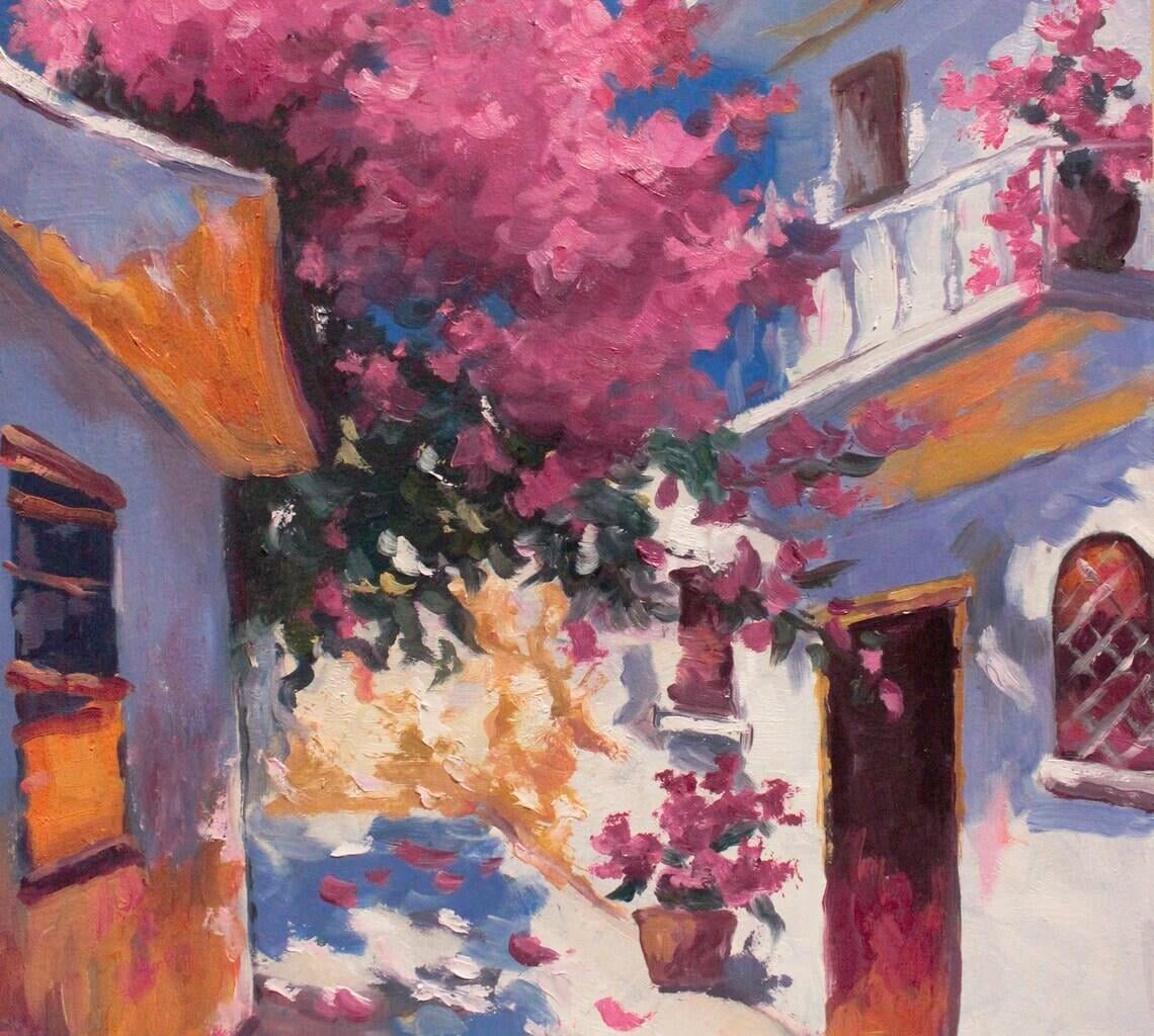 Mediterranean street. My oil painting on hardboard