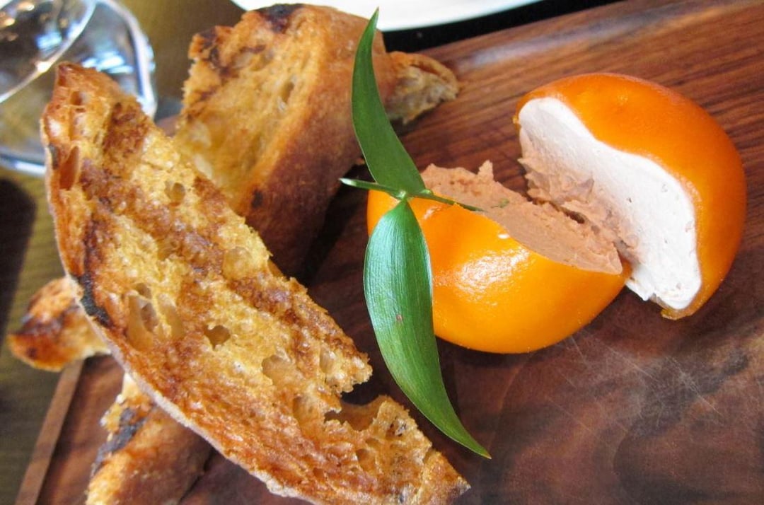 Chicken liver parfait and Custard tart