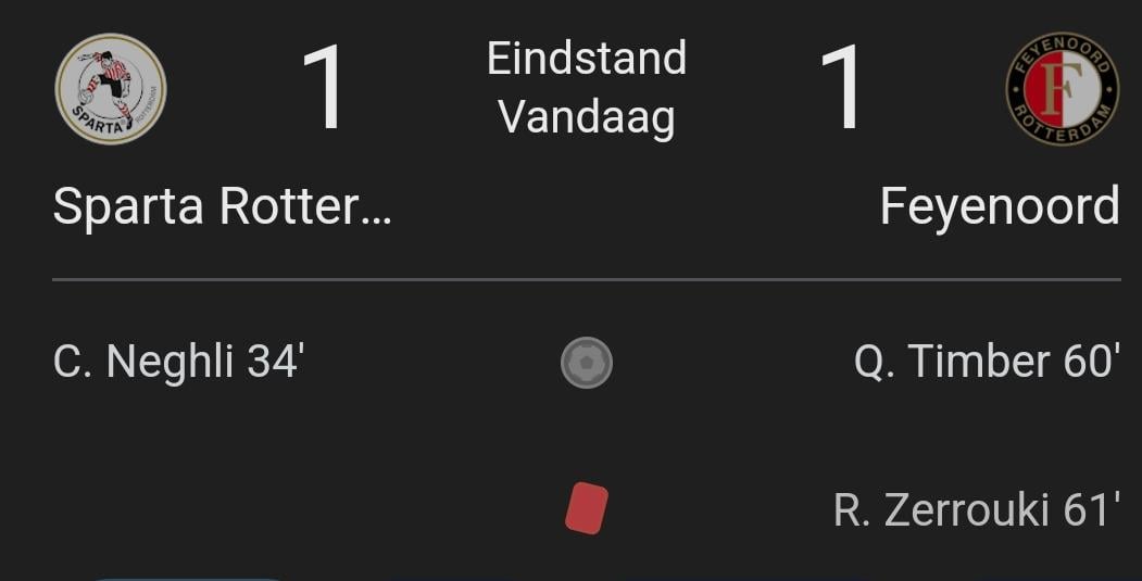 Feyenoord en Sparta delen de punten in de Rotterdamse derby na een onnodige rode kaart van Zerrouki