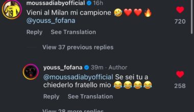 Diaby mocking a fan from the comments telling Fofana to join Milan