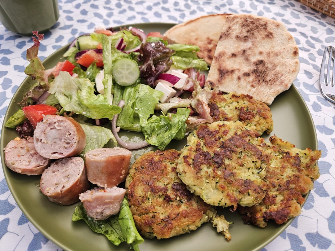 Zucchini fritters for dinner, made with a home-grown zucchini...
