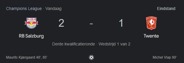 Twente redt de meubelen met late treffer in met 2-1 verloren wedstrijd tegen RB Salzburg