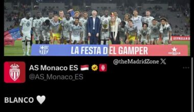 AS Monaco shows appreciation to Real Madrid's white color & uses a line from our old anthem after winning 3-0 vs Barcelona.