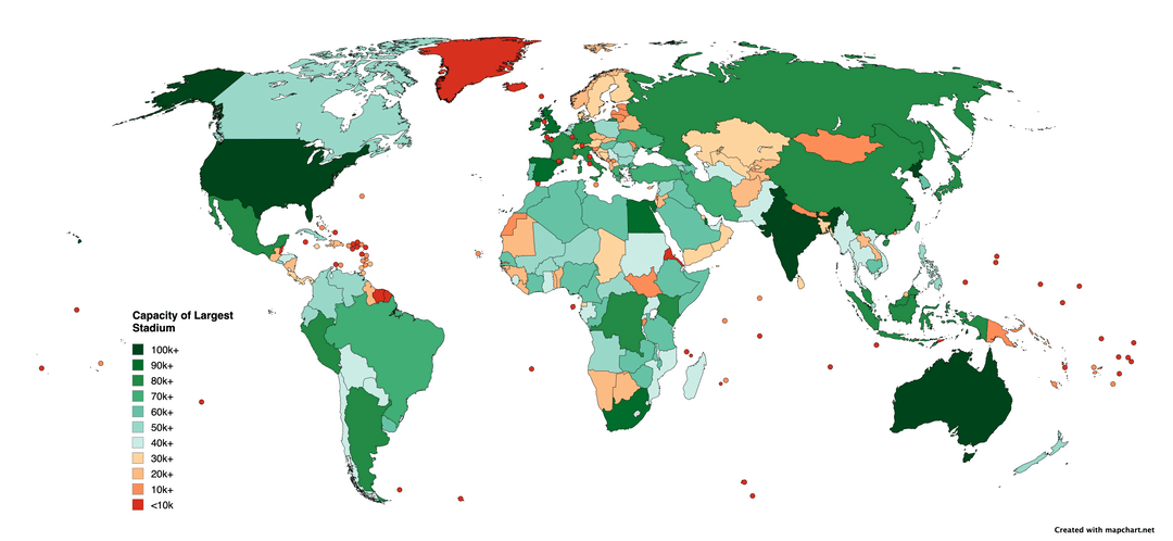 [OC] Largest Stadium (By Capacity) In Each Country and US State