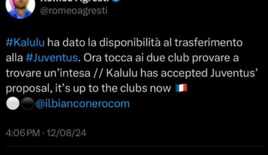 [Romeo Agresti] Kalulu has accepted Juventus’ proposal, it’s up to the clubs now 🇫🇷⚪️⚫️@ilbianconerocom