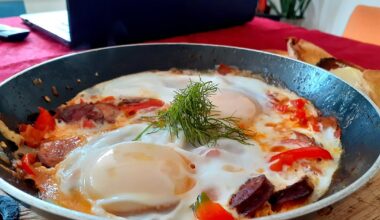 Shakshuka Variation with Polish Sausage and Peppers