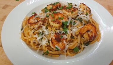 Lemon-Garlic Shrimp with Spaghetti in Brandy reduction with homemade shrimp stock