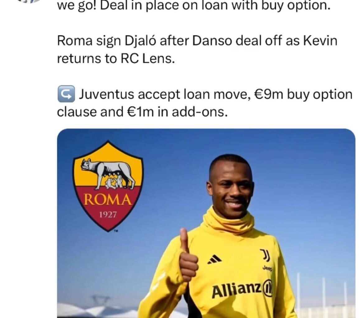 @FabrizioRomano - Tiago Djalo to AS Roma from Juve, here we go!