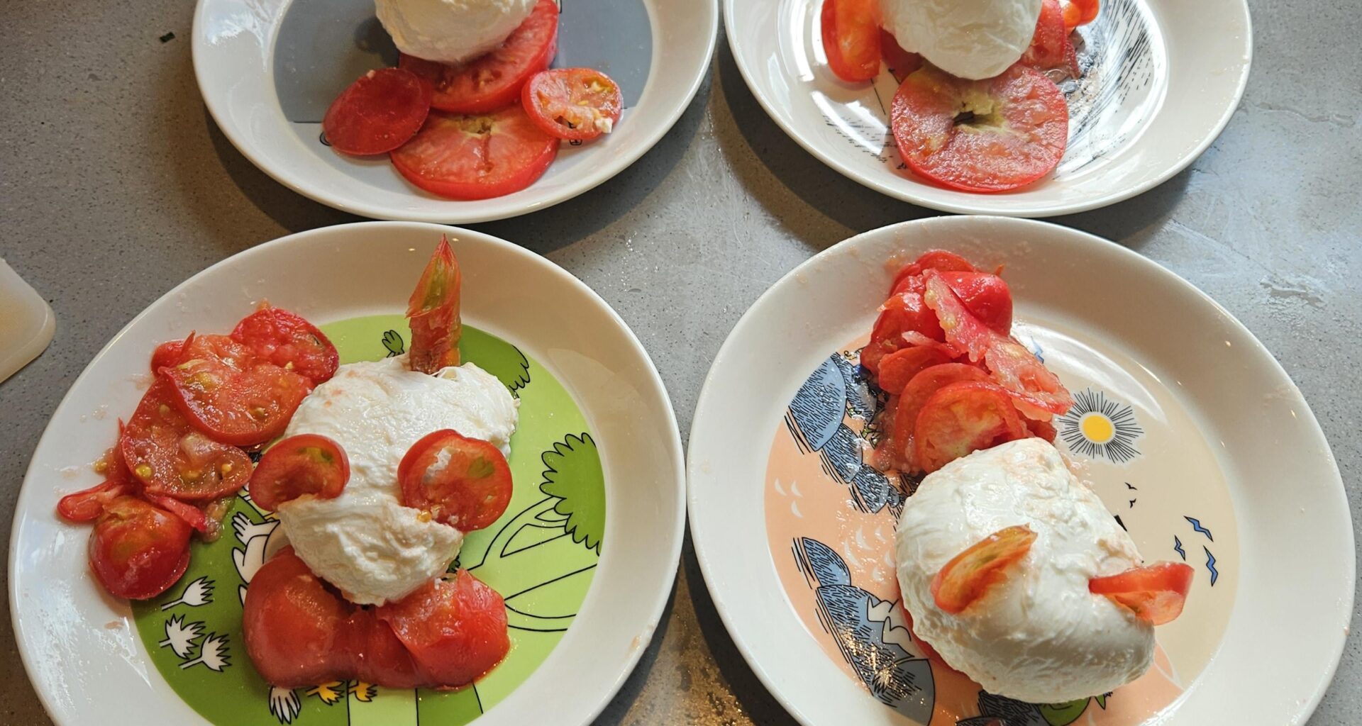 New day, new tomato salad of homegrown tomatoes with pistachio pesto using homegrown basil :-)