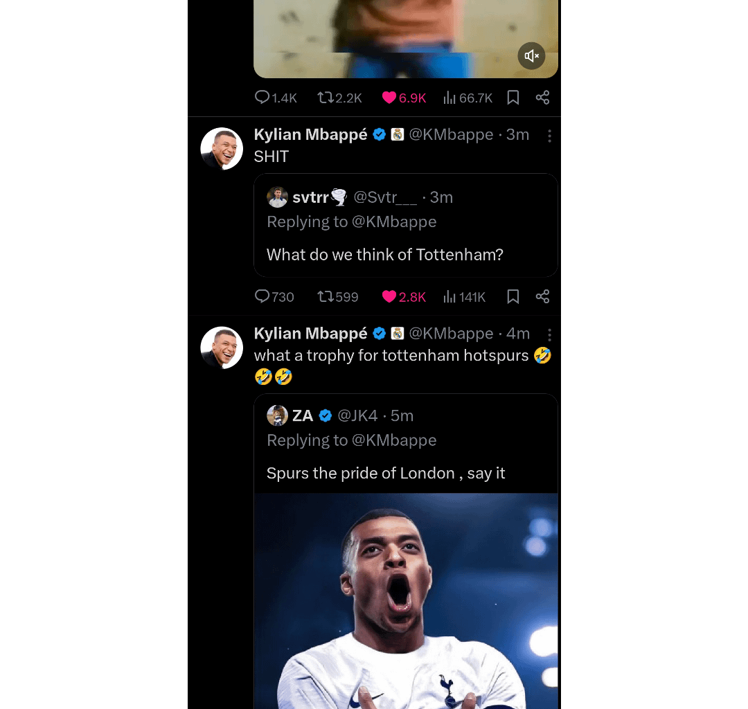Kylian Mbappe's X account is hacked, here are the all his hilarious tweets.