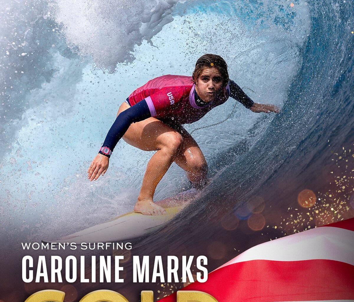 Caroline Marks wins the USA 2nd ever surfing medal as the USA ties China with 21 gold medals