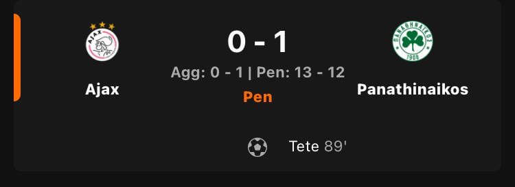 Ajax through to the next round after 74 interfierances of God: 0-1 (1-1 agg, 13-12 pen). How the fuck is this possible