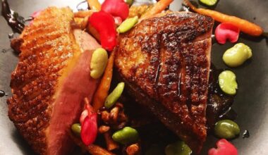 [homemade] Low temperature duck breast, glazed vegetables, snacked chanterelles, roast potatoes and spiced red wine syrup