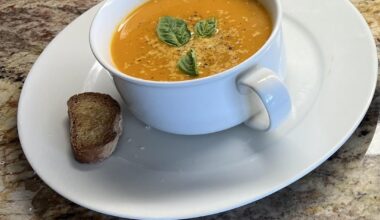 Creamy Tomato Soup from Fresh Tomatoes with Toasted Homemade Baguette