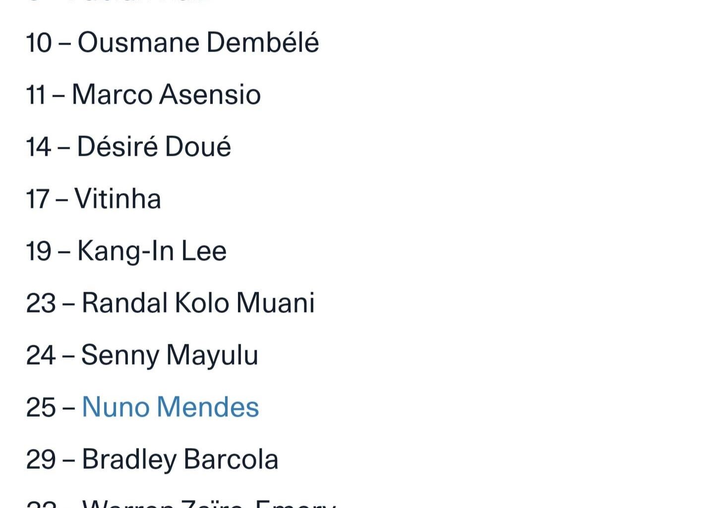 PSG squad for tonight's game vs Montpellier