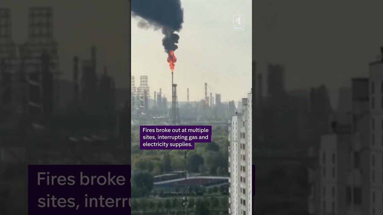 This is the moment a Ukrainian drone hits a Russian oil refinery