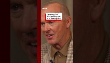 Keaton brings out Beetlejuice for BBC interview. #MichaelKeaton #Beetlejuice #BBCNews