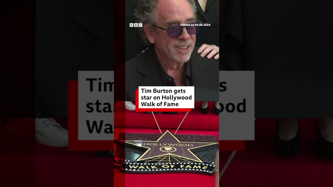 Tim Burton receives star on Hollywood Walk of Fame. #TimBurton #BeetlejuiceBeetlejuice #BBCNews
