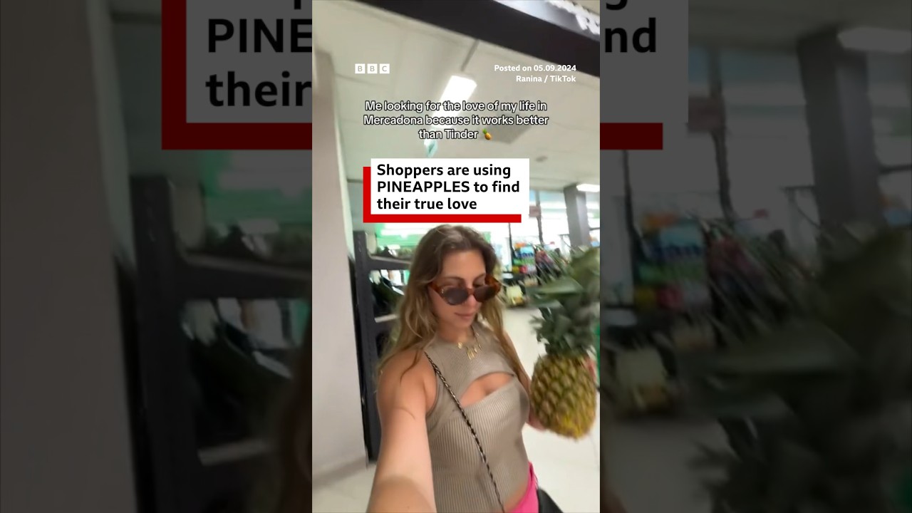 Supermarket shoppers in Spain using pineapples to find love. #Spain #Pineapple #BBCNews