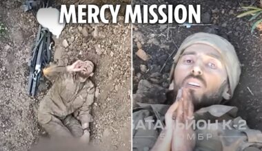 Incredible moment Ukrainian drone pilot takes pity on wounded Russian…replacing bomb with water
