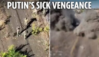 Horrifying moment Russian army bomb their own soldiers as they surrender to Ukraine