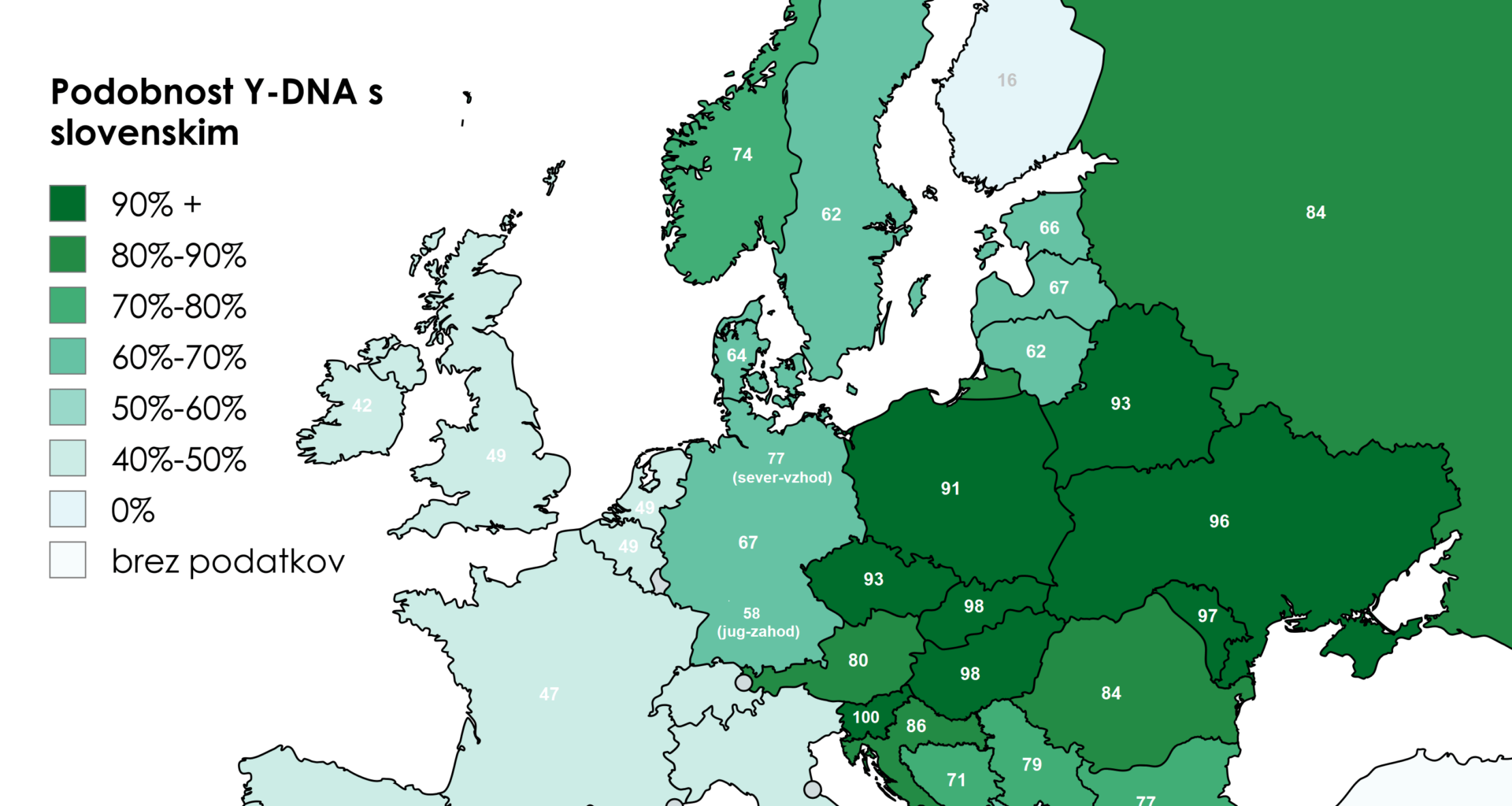 Podobnost Y-DNA med Slovenijo in drugimi evropskimi državami