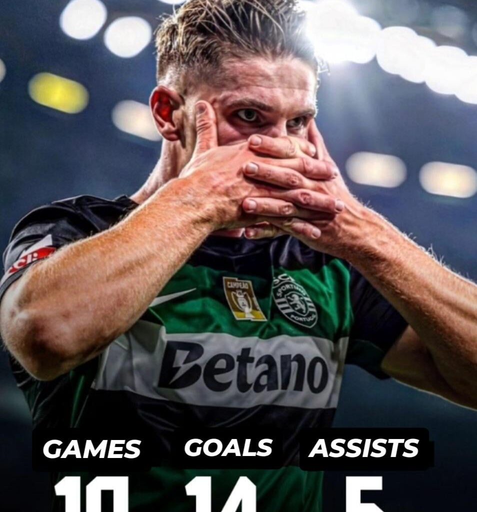 Viktor Gyökeres, after scoring two goals yesterday, now has 14 goals and 5 assists this season. 19 g/a in 10 games. Ruthless