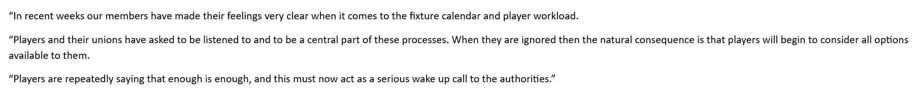 PFA response to Rodri's comments re potential player strike action.