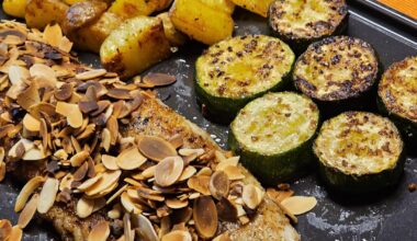 It's getting colder here: Zander with roasted almonds, served with potato and courgette slices will do to combat the cool!