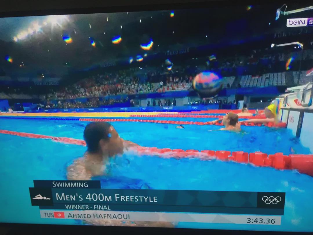 Ayoub Hafnaoui of Tunisia win Gold at the Men's 400 metre freestyle.