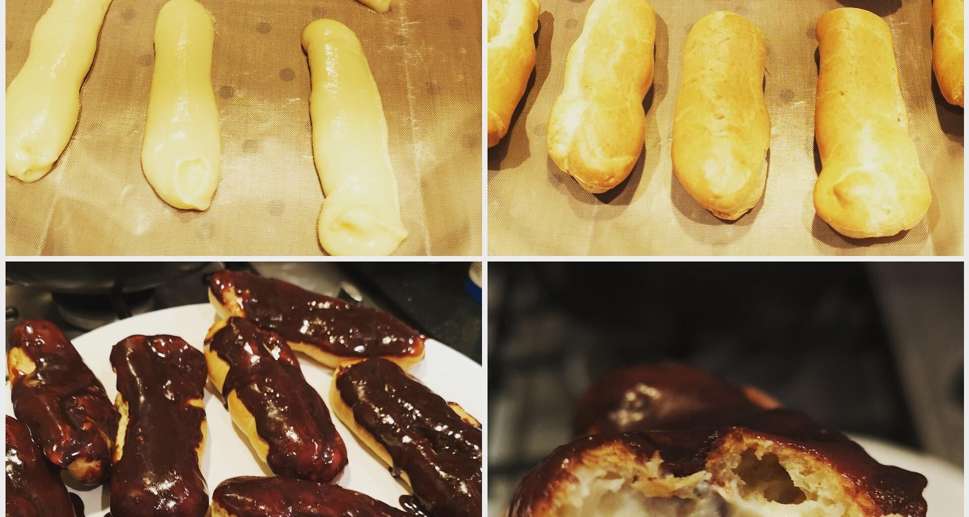 chocolate and custard eclairs