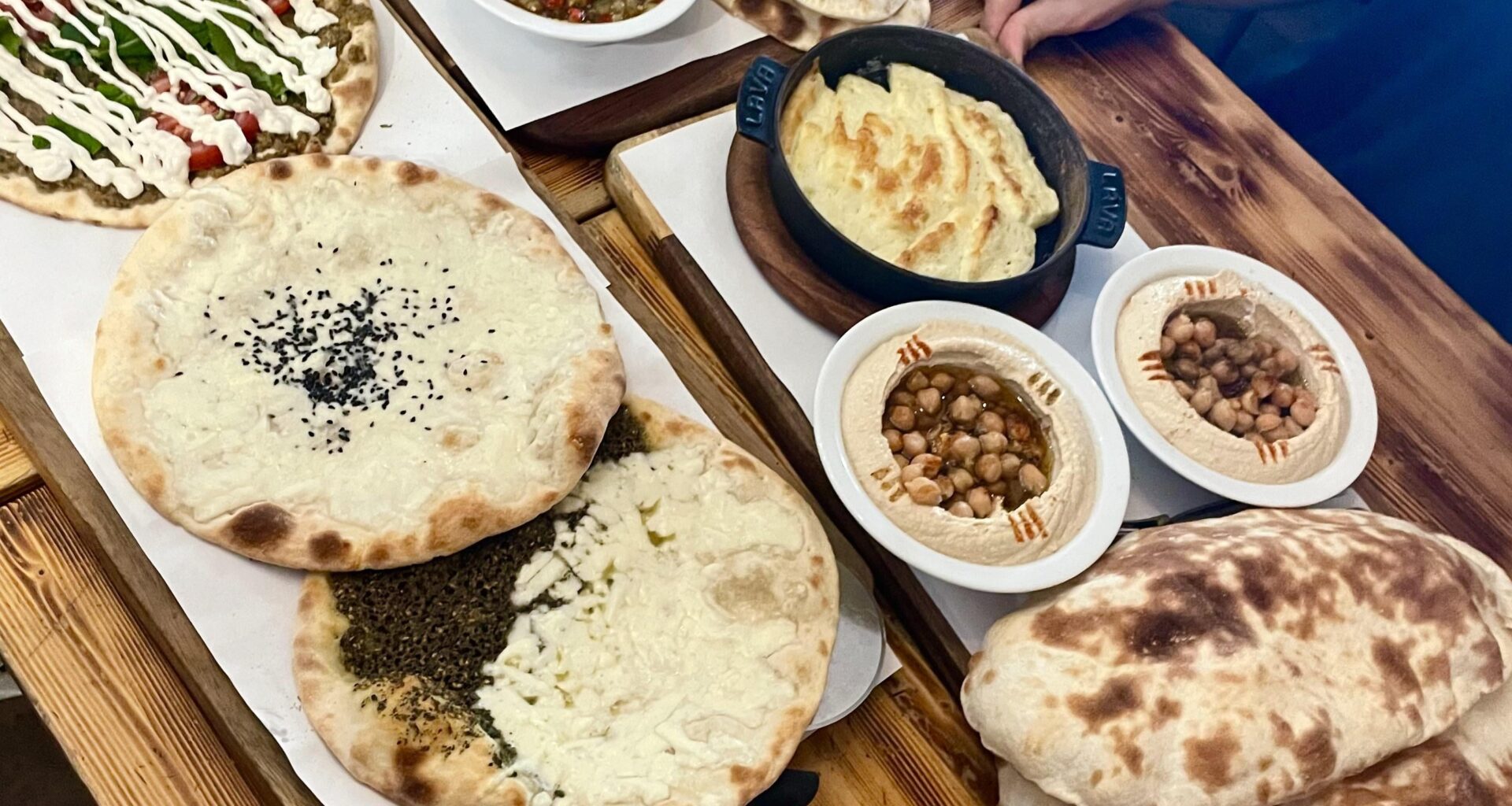 Manakish, Hummus, and Baba ghanoush