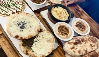 Manakish, Hummus, and Baba ghanoush
