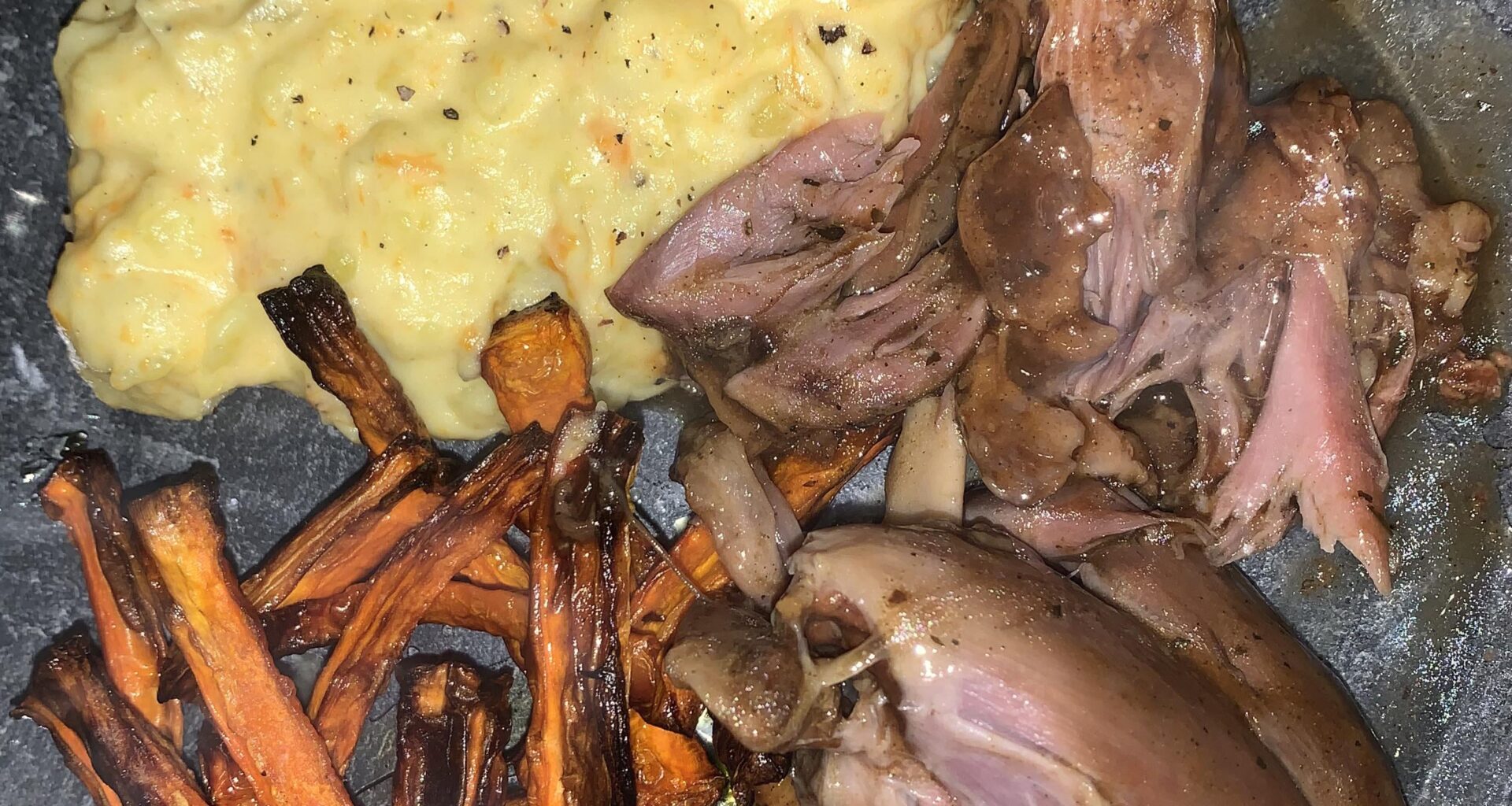 fall-off-the-bone lamb shank with carrot fries & creamy mashed carrots and potatoes