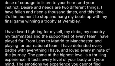 Raphael Varane announced on instagram his retirement from professional football: "They say all good things must come to an end."