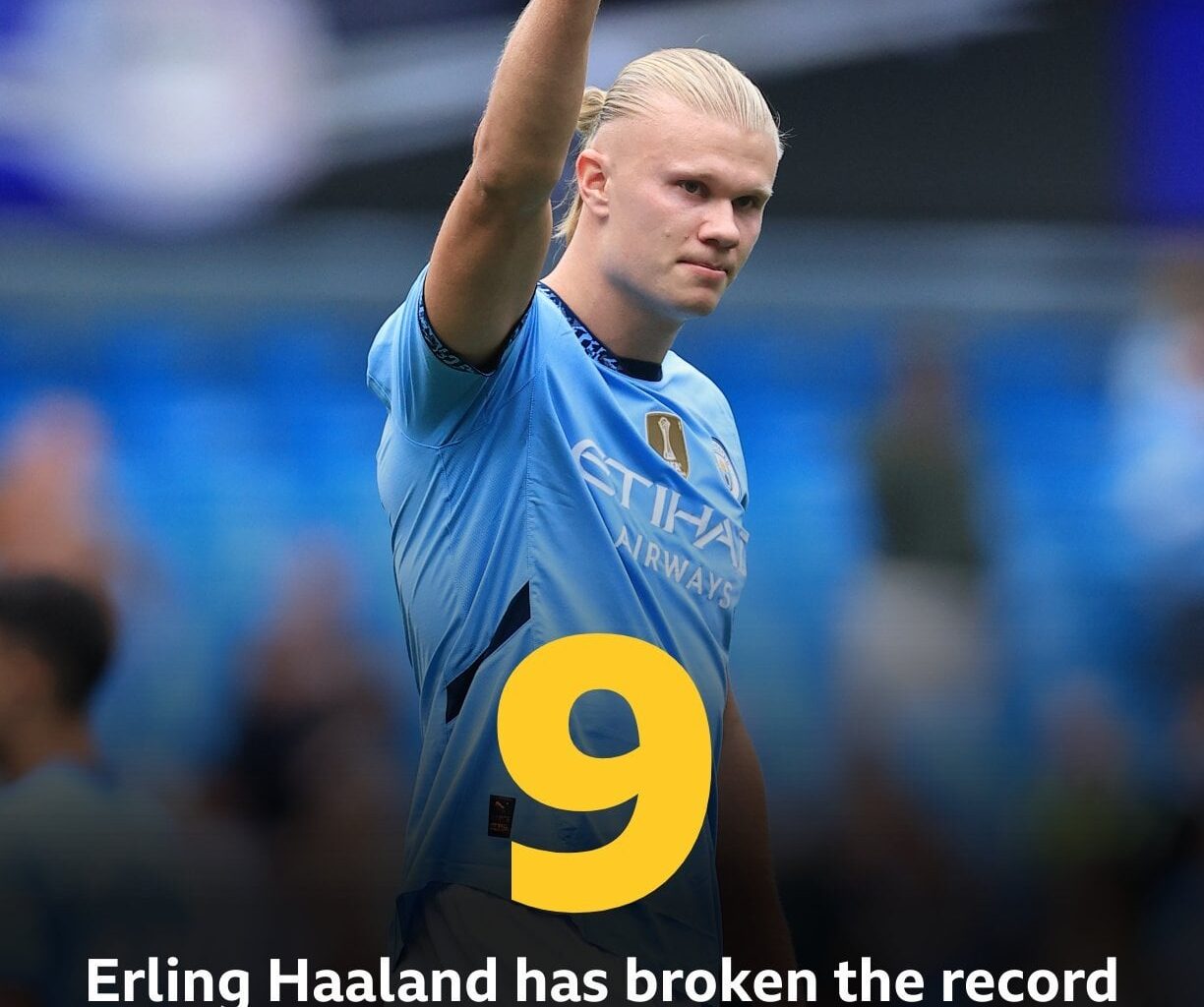 Haaland broke the record for most goals in the 4 games of a season