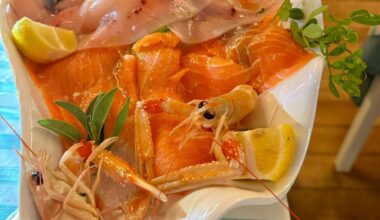 Raw Prawns, salmon and cod