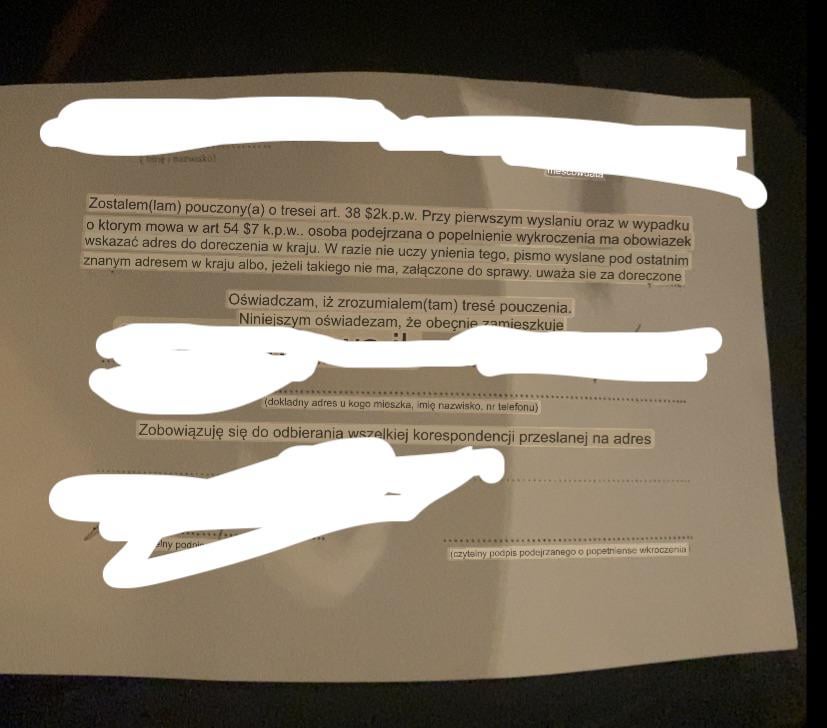 Traffic fine refused in Poland