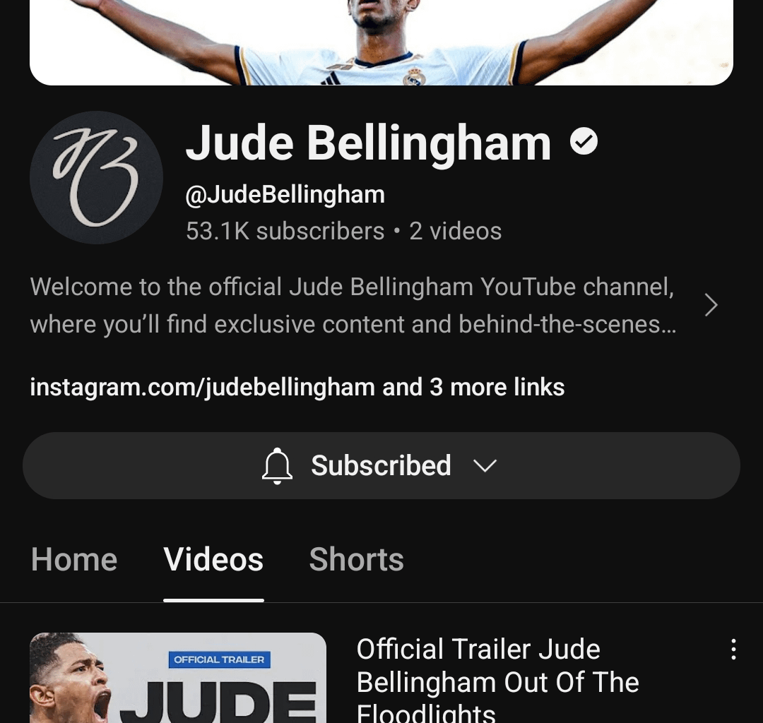 Jude Bellingham now has a youtube channel