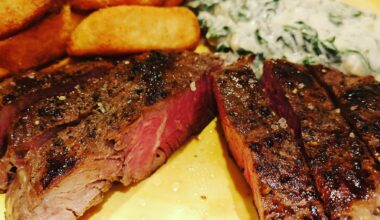 Sous Vide steak, maris piper chips and creamed spinach