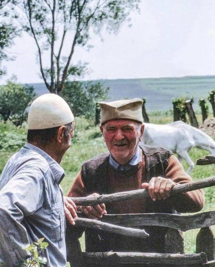 Two neighbours, an Albanian and a Serb, near Kosovo Polje, 1981