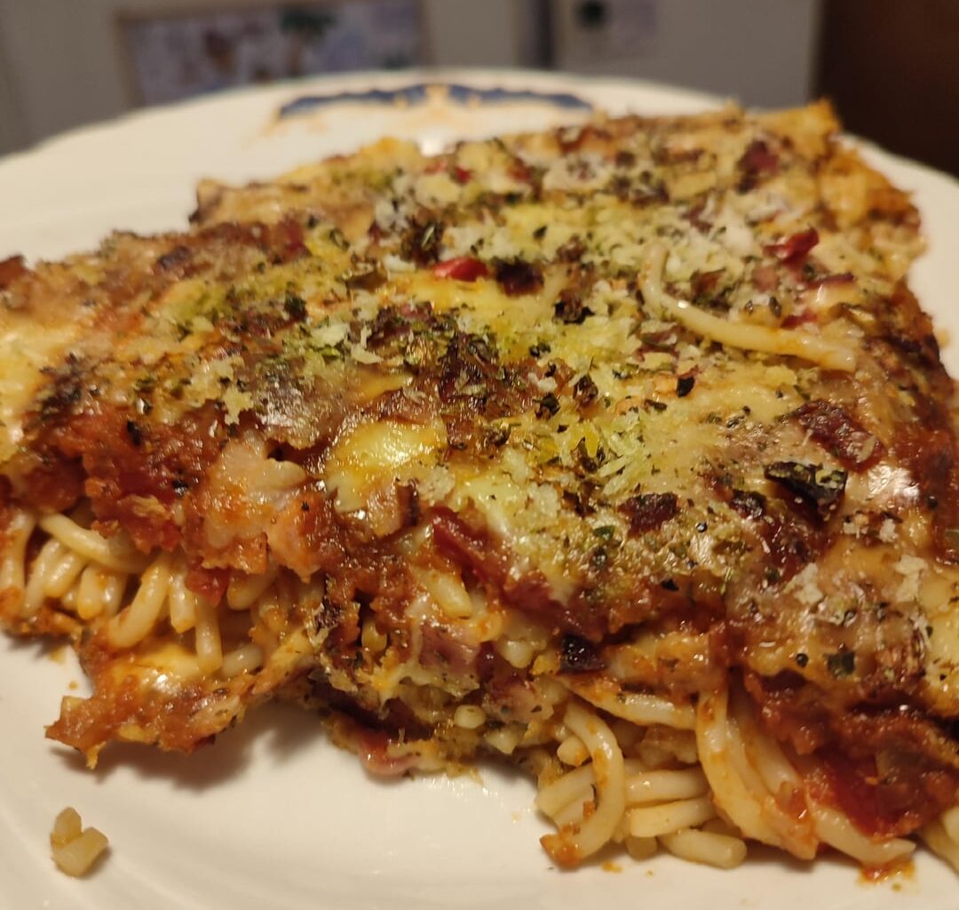 Pan baked spaghetti