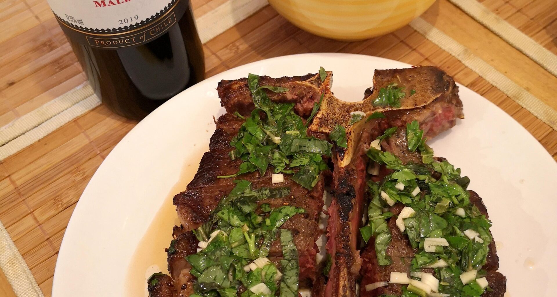 steak with salsa verde and maris piper chips