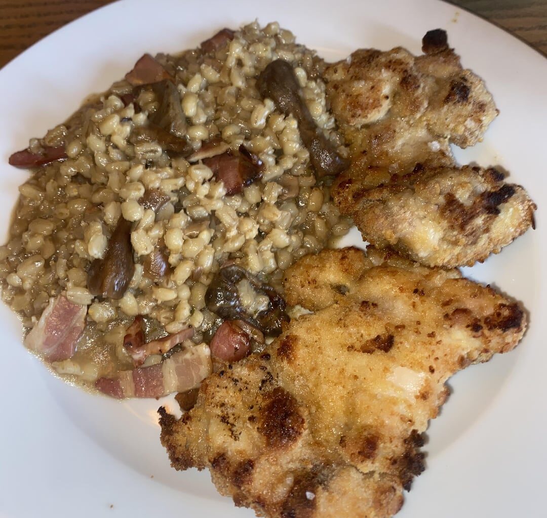 chicken cutlets with porcini mushroom pearl barley