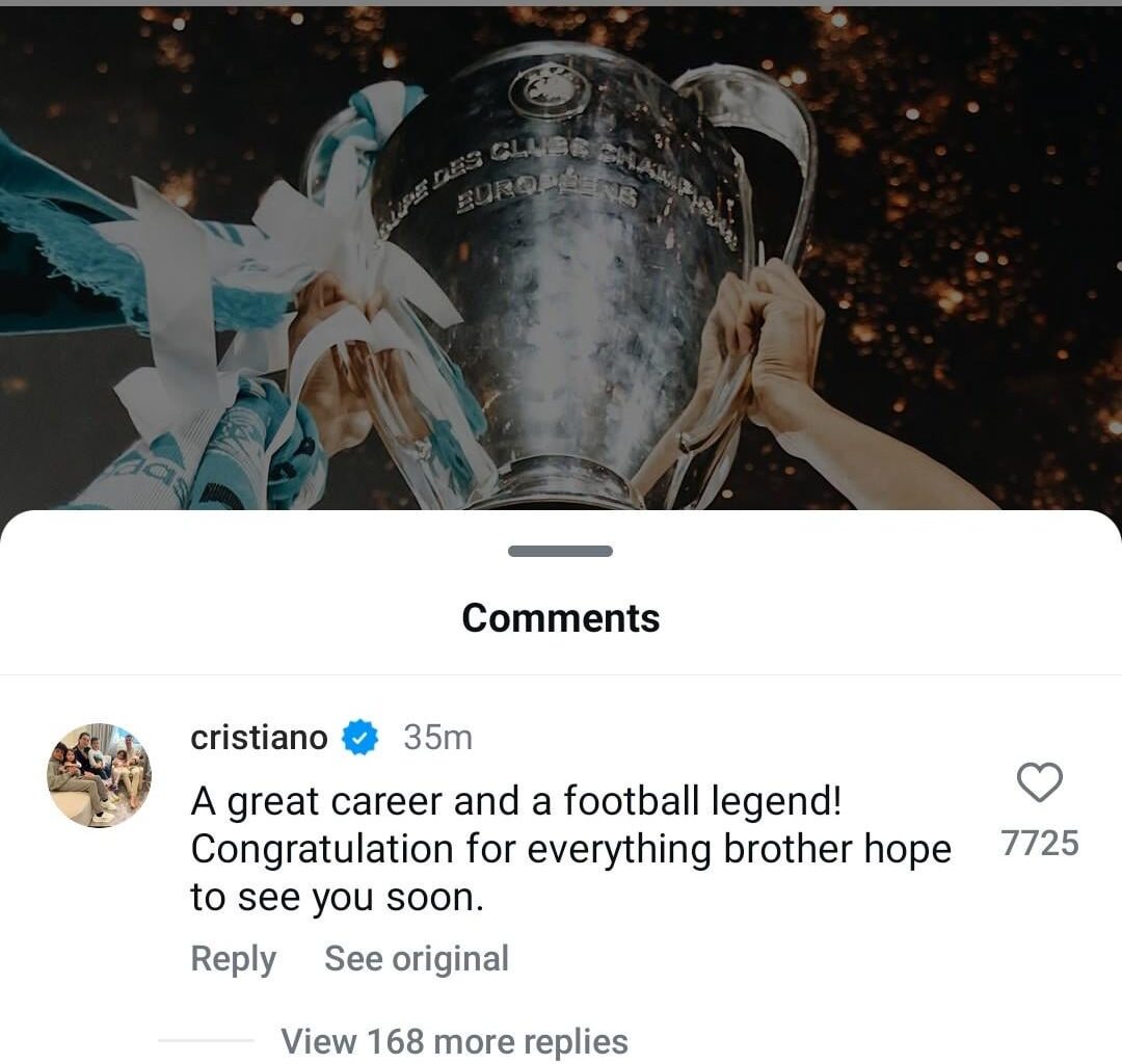 Cristiano Ronaldo's Message following Raphael Varane's retirement from football.